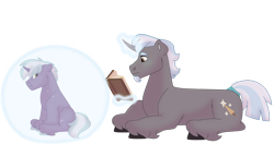 Size: 1280x732 | Tagged: safe, artist:itstechtock, imported from derpibooru, oc, oc only, oc:gilded leaf, oc:polished lance, pony, unicorn, book, colt, magic bubble, male, simple background, stallion, transparent background