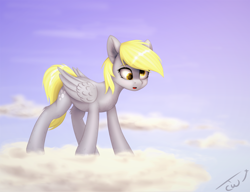 Size: 3900x3000 | Tagged: safe, artist:colourwave, imported from derpibooru, derpy hooves, pegasus, pony, cloud, female, high res, mare, on a cloud, solo, standing on a cloud
