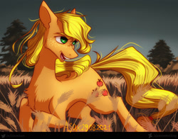 Size: 1620x1270 | Tagged: safe, artist:ajax, artist:ajaxorsomething, artist:rover, artist:rrrover, artist:willdrawhere, imported from derpibooru, applejack, earth pony, pony, collaboration, epic, field, open mouth, smiling, solo, sunlight, sunny