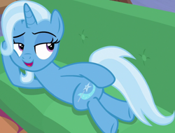 Size: 1320x1004 | Tagged: safe, imported from derpibooru, screencap, trixie, pony, unicorn, road to friendship, season 8, spoiler:s08, couch, cropped, draw me like one of your french girls, female, lying down, mare, prone, solo, stupid sexy trixie