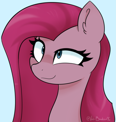 Size: 1421x1500 | Tagged: safe, artist:vale-bandicoot96, imported from derpibooru, pinkie pie, pony, cute, cuteamena, pinkamena diane pie, smiling, smirk, solo