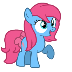 Size: 768x768 | Tagged: safe, artist:evansworld, imported from derpibooru, baby cuddles, earth pony, pony, baby, baby pony, bow, cuddlebetes, cute, female, filly, g1, g1 to g4, g4, generation leap, open mouth, open smile, raised hoof, raised leg, simple background, smiling, solo, tail bow, transparent background