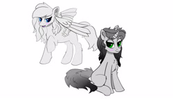 Size: 3500x2000 | Tagged: safe, artist:bw-jack, imported from derpibooru, oc, oc only, oc:jack blacky, oc:jack whitey, pegasus, pony, unicorn, blushing, female, high res, lesbian, mare, my little pony, oc x oc, shipping, simple background, white background