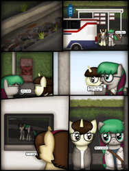 Size: 1750x2333 | Tagged: safe, artist:99999999000, imported from derpibooru, oc, oc only, oc:cwe, oc:li anna, oc:mar baolin, fish, pegasus, pony, comic:visit, bus, car, clothes, comic, female, glasses, male, tadpole