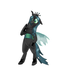 Size: 800x800 | Tagged: safe, artist:kushina13, imported from derpibooru, queen chrysalis, changeling, changeling queen, bipedal, female, simple background, solo, white background