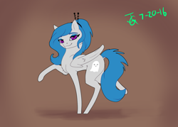 Size: 1400x1000 | Tagged: safe, artist:joan-grace, imported from derpibooru, oc, oc only, pegasus, pony, abstract background, female, hairpin, mare, raised hoof, signature, solo, wings