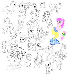 Size: 3504x3943 | Tagged: safe, artist:schokocream, imported from derpibooru, pinkie pie, earth pony, merpony, pegasus, pony, seapony (g4), unicorn, female, high res, lineart, seaponified, seapony pinkie pie, sketch, sketch dump, species swap