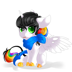 Size: 4251x4251 | Tagged: safe, artist:schokocream, imported from derpibooru, oc, oc only, alicorn, pony, alicorn oc, female, horn, mare, multicolored hair, rainbow hair, simple background, solo, white background, wings