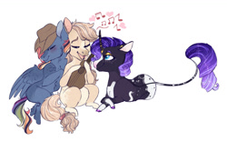 Size: 1280x801 | Tagged: safe, artist:glorymoon, imported from derpibooru, applejack, rainbow dash, rarity, earth pony, pegasus, pony, unicorn, alternate design, appledash, female, guitar, leonine tail, lesbian, musical instrument, polyamory, raridash, rarijack, rarijackdash, shipping