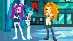 Size: 5333x3000 | Tagged: safe, artist:sapphire, derpibooru exclusive, imported from derpibooru, adagio dazzle, aria blaze, sonata dusk, equestria girls, alternate clothes, clothes swap, crossover, pokémon, team rocket, the dazzlings, wallpaper