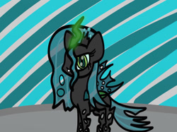 Size: 1027x768 | Tagged: safe, artist:skypaw122, imported from derpibooru, queen chrysalis, changeling, changeling queen, abstract background, female, glowing horn, horn, solo