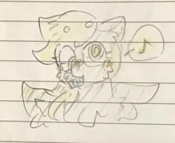 Size: 1000x819 | Tagged: safe, artist:metaruscarlet, imported from derpibooru, derpy hooves, pegasus, pony, cute, derpabetes, female, food, lined paper, mare, muffin, music notes, sketch, solo, traditional art