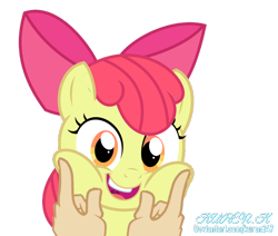 Size: 708x600 | Tagged: safe, artist:kuren247, artist:undeadponysoldier, imported from derpibooru, apple bloom, earth pony, pony, cheeks, female, filly, hand, simple background, squishy cheeks, transparent background