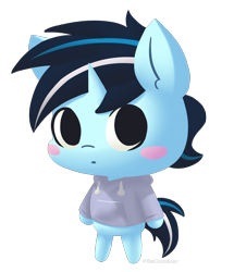 Size: 2000x2327 | Tagged: safe, artist:thecoldsbarn, imported from derpibooru, oc, oc only, oc:cold dream, anthro, unicorn, animal crossing, blushing, chibi, high res, looking at you, male, png, simple background, solo, transparent background