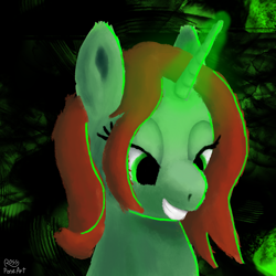 Size: 2000x2000 | Tagged: safe, artist:rossponeart, imported from derpibooru, crackle cosette, queen chrysalis, changeling, pony, unicorn, abstract background, disguise, disguised changeling, female, high res, painting, solo