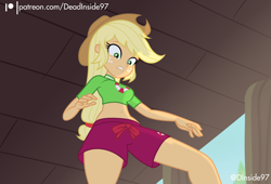 Size: 2800x1900 | Tagged: safe, artist:deadinside97, imported from derpibooru, part of a set, applejack, equestria girls, equestria girls series, forgotten friendship, applejack's hat, beach, belly button, breasts, busty applejack, clothes, cowboy hat, female, hat, lifeguard, midriff, show accurate, solo, swimming trunks, swimsuit