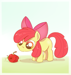 Size: 1015x1080 | Tagged: safe, artist:cookieboy011, imported from derpibooru, apple bloom, earth pony, pony, worm, adorabloom, apple, cute, female, filly, food