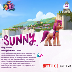 Size: 2160x2160 | Tagged: safe, imported from derpibooru, sunny starscout, g5, high res, my little pony: a new generation, my little pony: a new generation logo, netflix logo, official, text