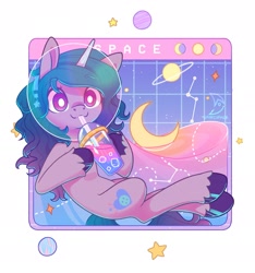 Size: 2480x2644 | Tagged: safe, artist:wavecipher, imported from derpibooru, izzy moonbow, pony, unicorn, constellation, drink, drinking, drinking straw, g5, high res, solo, space, straw, white pupils