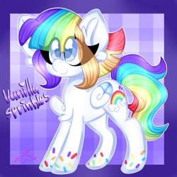 Size: 1280x1280 | Tagged: safe, artist:ladylullabystar, imported from derpibooru, oc, oc only, oc:vanilla sprinkles, pegasus, pony, chest fluff, colored pupils, female, mare, multicolored hair, rainbow hair, solo