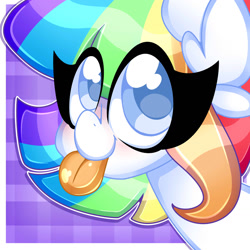 Size: 1280x1280 | Tagged: safe, artist:ladylullabystar, imported from derpibooru, oc, oc only, oc:vanilla sprinkles, pony, bust, colored pupils, female, mare, multicolored hair, portrait, rainbow hair, solo, tongue out