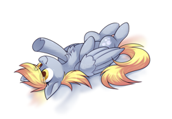 Size: 1271x883 | Tagged: safe, artist:scarlet-spectrum, imported from derpibooru, derpy hooves, pegasus, pony, chest fluff, cute, derpabetes, eye clipping through hair, female, lying down, mare, on back, reaching, simple background, solo, white background