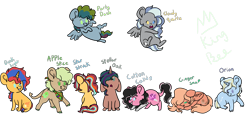 Size: 2099x960 | Tagged: safe, artist:echoescartoons, imported from derpibooru, oc, oc only, oc:apple spice, oc:cloudy quartz, oc:cottan candy, oc:dusk light, oc:ginger snap, oc:orion, oc:party dash, oc:star struck, oc:stellar oak, dracony, earth pony, hybrid, pegasus, pony, unicorn, chibi, interspecies offspring, next generation, offspring, parent:applejack, parent:big macintosh, parent:cheese sandwich, parent:discord, parent:flash sentry, parent:fluttershy, parent:pinkie pie, parent:prince blueblood, parent:rainbow dash, parent:rarity, parent:spike, parent:starlight glimmer, parent:sunburst, parent:sunset shimmer, parent:thunderlane, parent:timber spruce, parent:trixie, parent:twilight sparkle, parents:applespike, parents:bluetrix, parents:cheesedash, parents:discopie, parents:flashimmer, parents:fluttermac, parents:rarilane, parents:starburst, parents:timbertwi, simple background, transparent background