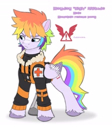 Size: 3669x4096 | Tagged: safe, artist:beatlinked, imported from derpibooru, oc, oc only, pegasus, pony, clothes, determined look, folded wings, g5, jacket, male, multicolored hair, rainbow hair, rainbow tail, solo, stallion, tail, unshorn fetlocks, wings