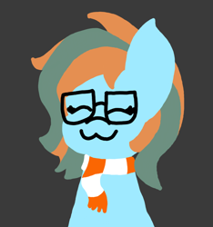 Size: 1072x1143 | Tagged: safe, artist:moonblitz, imported from derpibooru, oc, oc:blitzy, pony, :3, clothes, eyes closed, glasses, gray background, scarf, simple background