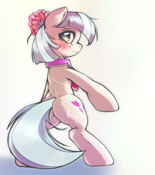 Size: 1814x2048 | Tagged: safe, artist:kurogewapony, imported from derpibooru, coco pommel, earth pony, pony, bipedal, blushing, butt, cocobetes, cute, female, looking back, mare, plot, profile, simple background, smiling, solo