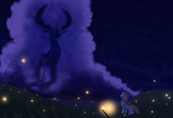 Size: 1280x877 | Tagged: safe, artist:bearmation, imported from derpibooru, ocellus, thorax, changedling, changeling, firefly (insect), ghost, insect, undead, cloud, duo, female, king thorax, looking up, male, night, remember who you are, the lion king