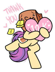 Size: 834x1090 | Tagged: safe, artist:paperbagpony, imported from derpibooru, oc, oc:paper bag, earth pony, pony, bipedal, crying, cute, fake cutie mark, female, happy, heart, mare, milestone, ocbetes, simple background, standing, standing on one leg, sticky note, tears of joy, white background