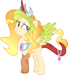 Size: 7641x8480 | Tagged: safe, artist:shootingstarsentry, imported from derpibooru, oc, oc only, oc:andromeda, hybrid, absurd resolution, crown, female, interspecies offspring, jewelry, offspring, parent:discord, parent:princess celestia, parents:dislestia, regalia, simple background, solo, transparent background