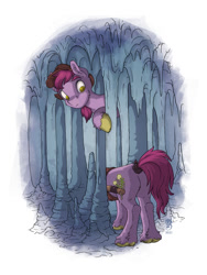 Size: 750x1000 | Tagged: safe, artist:gor1ck, imported from derpibooru, oc, oc only, oc:mount genepi, earth pony, pony, butt, cave, hat, illusion, male, plot, solo, stalactite, stalagmite