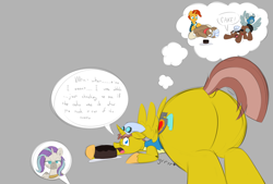 Size: 3496x2362 | Tagged: safe, artist:taurson, imported from derpibooru, caboose, full steam, promontory, silver lining, silver zoom, sunburst, oc, oc:heartstrong flare, oc:princess mythic majestic, alicorn, earth pony, pegasus, pony, unicorn, zebra, alicorn oc, alicorn princess, butt, cake, clothes, commissioner:bigonionbean, cutie mark, dialogue, embarrassed, female, flank, food, fusion, fusion:caboose, fusion:fluttershy, fusion:promontory, fusion:rarity, fusion:silver zoom, fusion:starlight glimmer, fusion:sunburst, fusion:zecora, glasses, goggles, hat, high res, horn, jewelry, large butt, male, mare, plate, plot, shocked, shocked expression, stallion, thought bubble, unamused, uniform, wings, wonderbolt trainee uniform, wonderbolts uniform, writer:bigonionbean