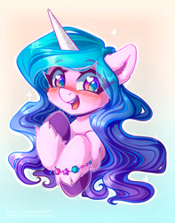 Size: 1000x1269 | Tagged: safe, artist:chaosangeldesu, imported from derpibooru, izzy moonbow, pony, unicorn, blushing, bust, cute, g5, gradient background, heart eyes, izzybetes, portrait, smiling, solo, wingding eyes
