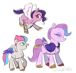 Size: 844x816 | Tagged: safe, artist:sailorjubs, imported from derpibooru, pipp petals, queen haven, zipp storm, pegasus, pony, adorapipp, adorazipp, cute, female, g5, mare, mother and child, mother and daughter, royal sisters (g5), siblings, sisters