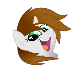 Size: 3894x3894 | Tagged: safe, imported from derpibooru, oc, oc only, oc:littlepip, pony, unicorn, fallout equestria, disembodied head, fanfic art, female, happy, high res, horn, looking at you, mare, open mouth, simple background, smeel, solo, transparent background