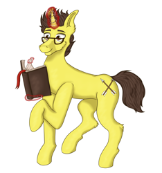 Size: 2486x2652 | Tagged: safe, artist:shypuppy, imported from derpibooru, oc, oc only, oc:danyb, pony, unicorn, book, glasses, high res, magic, solo