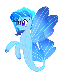 Size: 881x1048 | Tagged: safe, artist:songheartva, imported from derpibooru, oc, oc only, seapony (g4), blue eyes, blue wings, chest fluff, dorsal fin, female, fin wings, fins, fish tail, flowing tail, simple background, smiling, solo, tail, transparent background, wings