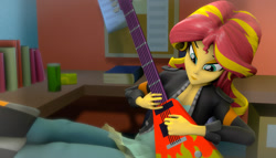 Size: 1866x1068 | Tagged: source needed, useless source url, safe, artist:derpyanon_, imported from derpibooru, sunset shimmer, equestria girls, 3d, electric guitar, guitar, musical instrument, source filmmaker