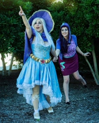 Size: 1080x1341 | Tagged: safe, artist:mieucosplay, artist:sarahndipity cosplay, imported from derpibooru, starlight glimmer, trixie, human, cape, clothes, cosplay, costume, hat, irl, irl human, photo, pointing, trixie's cape, trixie's hat