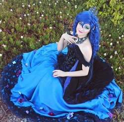 Size: 1080x1069 | Tagged: safe, artist:sarahndipity cosplay, imported from derpibooru, princess luna, human, clothes, cosplay, costume, irl, irl human, photo, sitting