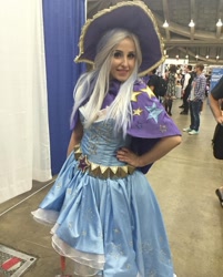 Size: 1080x1341 | Tagged: safe, artist:mieucosplay, imported from derpibooru, trixie, human, bronycon, bronycon 2016, cape, clothes, cosplay, costume, hand on hip, hat, irl, irl human, photo, trixie's cape, trixie's hat