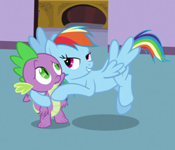 Size: 1080x930 | Tagged: safe, imported from derpibooru, screencap, rainbow dash, spike, dragon, season 3, spike at your service, cropped, duo, female, male, mare