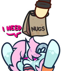 Size: 1864x2164 | Tagged: safe, artist:threetwotwo32232, imported from derpibooru, oc, oc only, oc:scoops, pony, unicorn, chicken meat, chicken nugget, food, meat, simple background, solo, transparent background