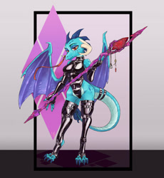 Size: 1280x1392 | Tagged: safe, artist:skrapbox, imported from derpibooru, princess ember, anthro, digitigrade anthro, dragon, bloodstone scepter, breasts, clothes, dragon lord ember, dragoness, evening gloves, female, fingerless elbow gloves, fingerless gloves, gloves, latex, latex gloves, latex leotard, latex socks, leg warmers, leotard, lizard breasts, long gloves, socks, solo, tail band, thigh highs