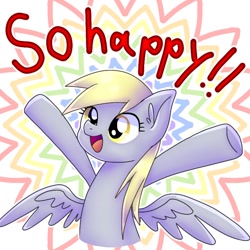 Size: 768x768 | Tagged: safe, artist:namaenonaipony, imported from derpibooru, part of a set, derpy hooves, pegasus, pony, abstract background, cute, derpabetes, female, happy, hooves in air, mare, open mouth, solo