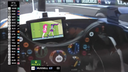 Size: 1334x750 | Tagged: safe, edit, imported from derpibooru, pinkie pie, sci-twi, twilight sparkle, human, equestria girls, car, clothes, cockpit, driving, formula 1, george russell, gloves, hand, irl, irl human, motorsport, photo, race track, racecar, steering wheel, television, track, williams