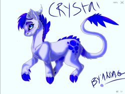 Size: 1280x960 | Tagged: safe, artist:pennypoopoo, imported from derpibooru, oc, oc only, oc:crystal clarity, dracony, hybrid, female, horns, interspecies offspring, offspring, parent:rarity, parent:spike, parents:sparity, simple background, solo, white background